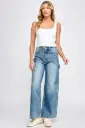 DB-STJ-D705 Lady's Jean High Waist Solid Pocket Wide Leg Jeans 